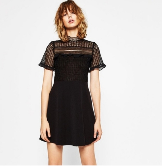 Zara Dresses & Skirts - Zara Black Lace Mini Dress Size XS